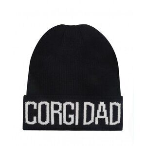 Corgi Dad Knitted Beanie Hat Black White for Men Embroidered Soft Cozy Dog Lover